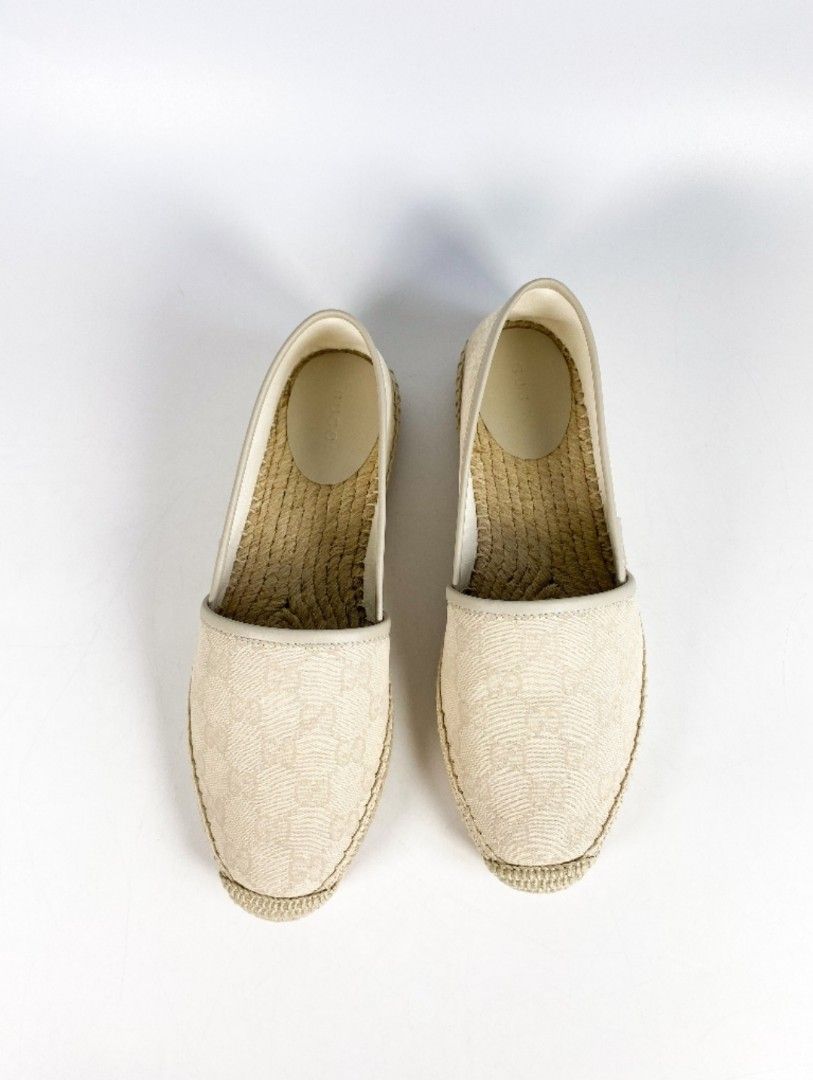 Gucci GG Monogram Beige Canvas Espadrilles (Size 38.5 EU, 25cm)