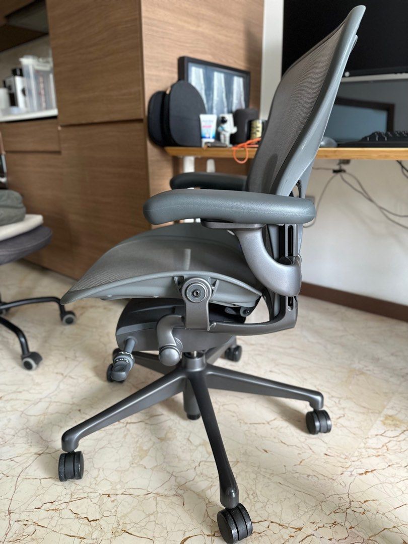Herman Miller Remastered Aeron Color Carbon Size B Furniture Home Living Furniture Chairs on Carousell