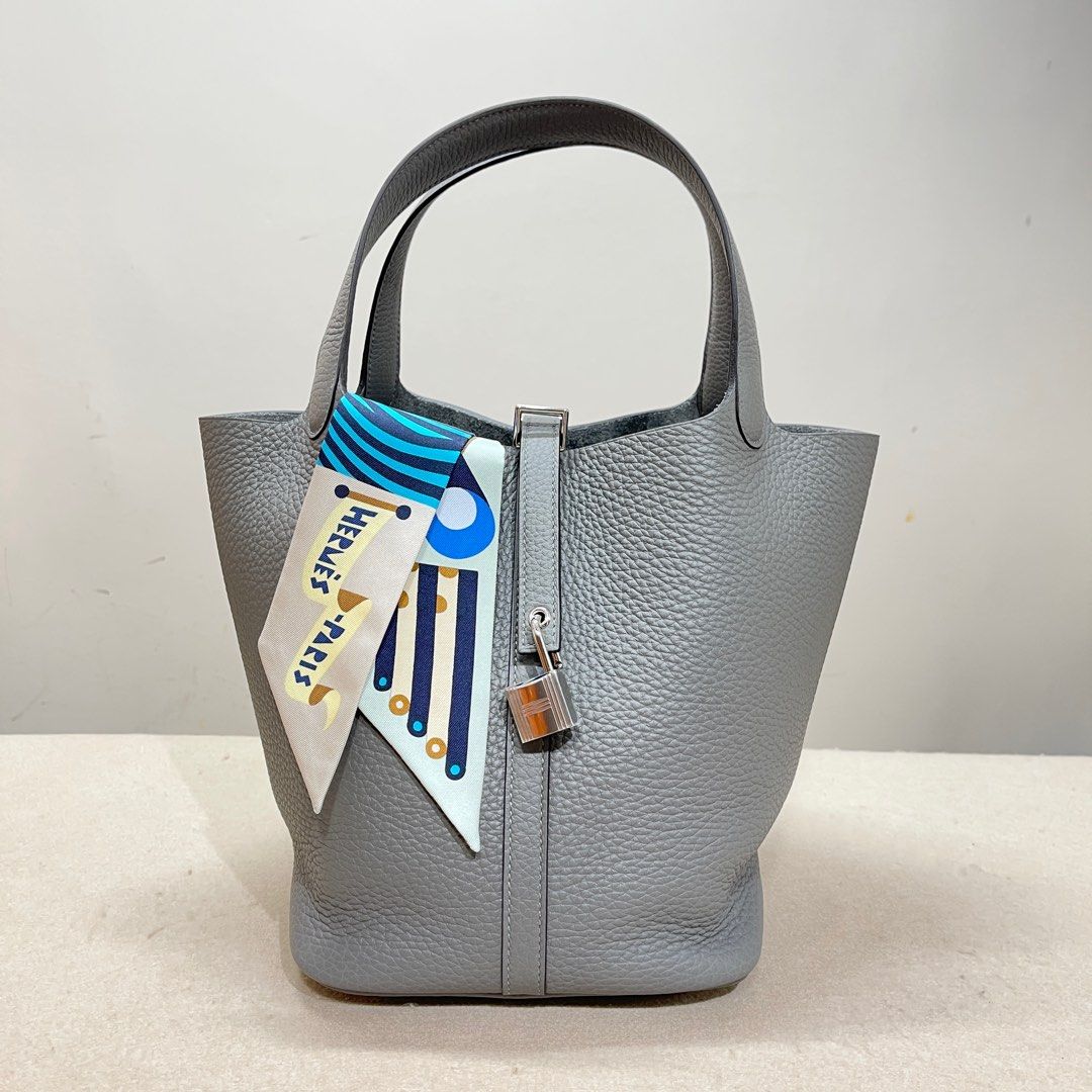 Hermes Picotin 18 Lock Bag Clemence 0L Gris Meyer GHW Stamp U