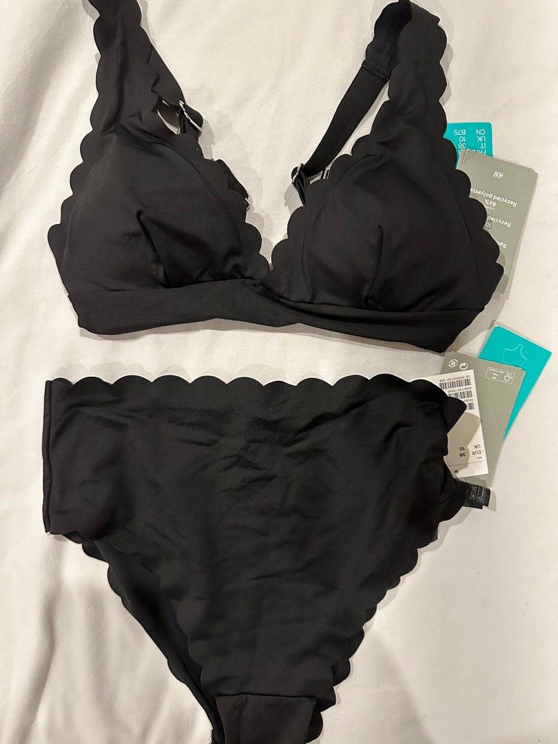 H M Scalloped High Waist Bikini Women s Fashion Swimwear Bikinis Swimsuits on Carousell