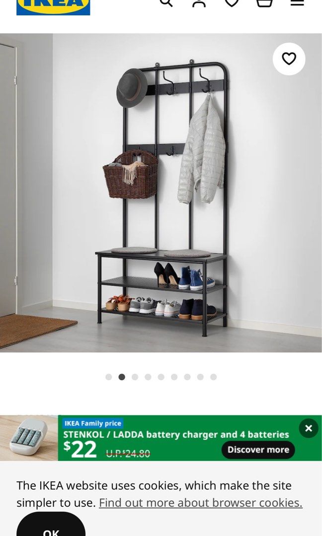 PINNIG Coat rack with shoe storage bench, black - IKEA