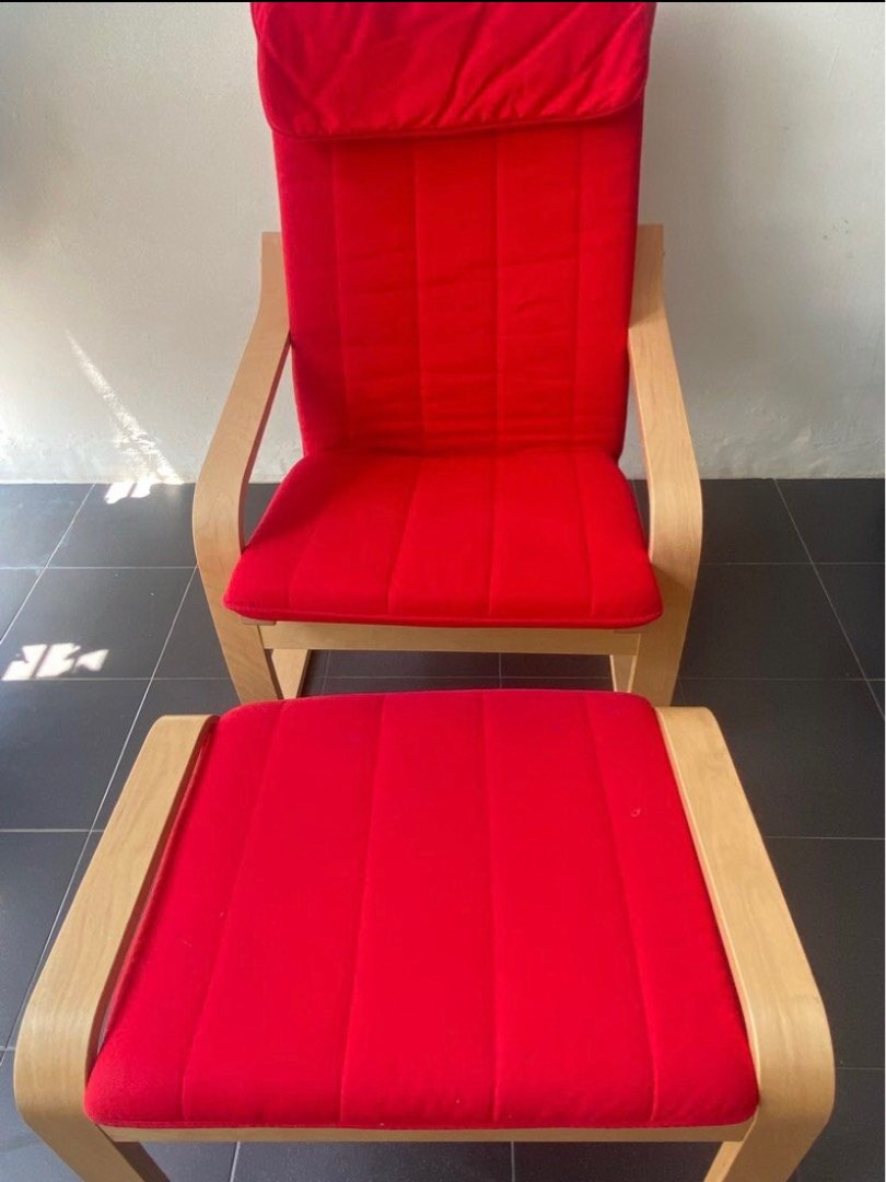 IKEA Poang chair with footrest, Furniture & Home Living, Furniture