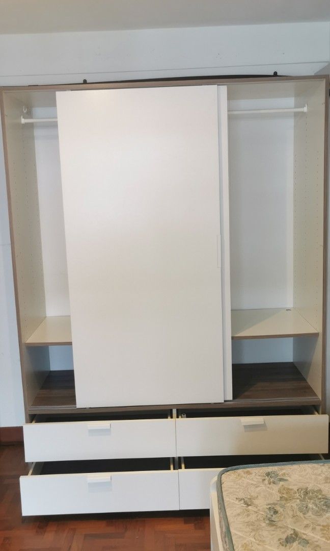 IKEA TRYSIL Wardrobe w sliding doors 4 drawers, Furniture & Home Living, Furniture, Shelves