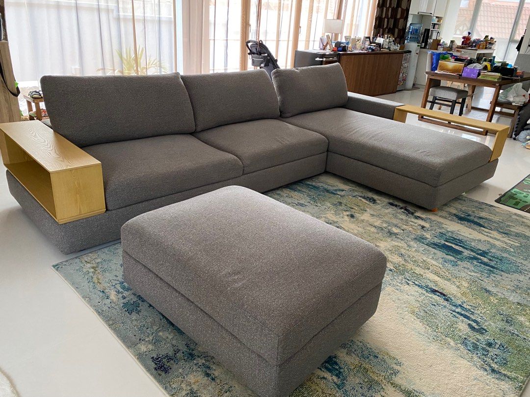 King Living Jasper couch with storage and ottoman, Furniture & Home