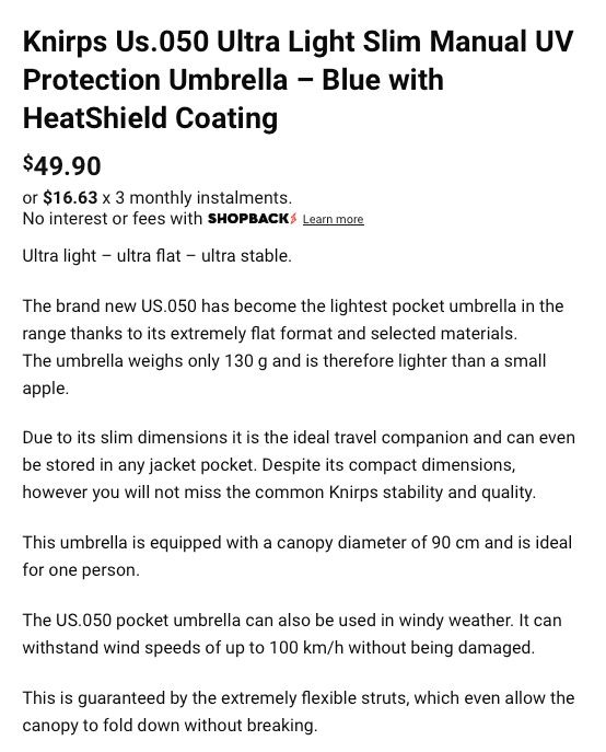 Knirps US.050 Ultra Light Slim Umbrella, H.Shield Blue, Hobbies & Toys,  Travel, Umbrellas on Carousell