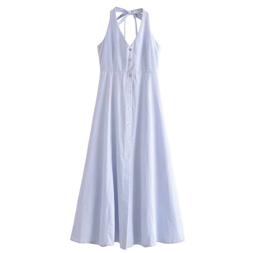 Lime Light Mesh Halter Maxi Dress Blue