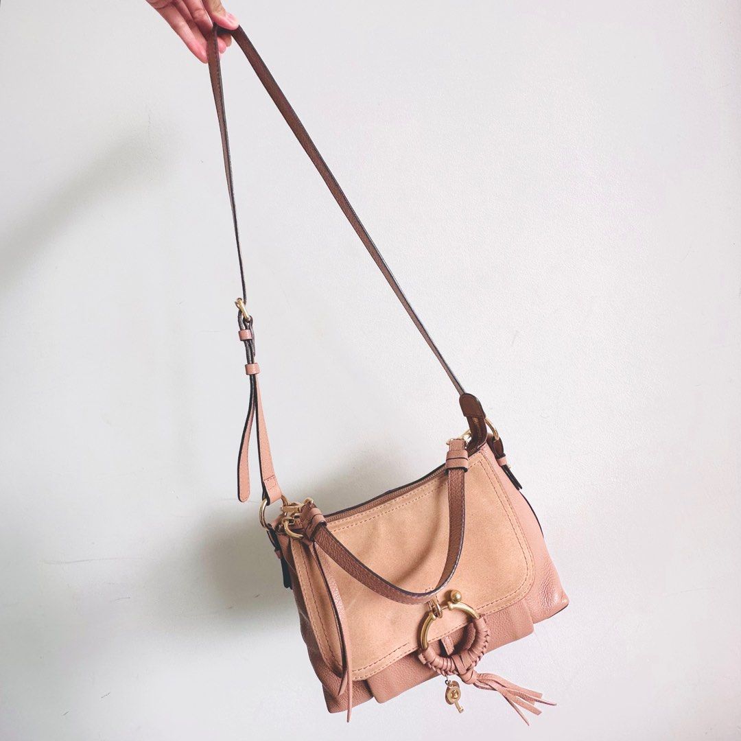 LIKE NEW See By Chloe Small Joan Powder Blush Pink GHW Classic Suede Leather Top Handle Shoulder Sling Bag Authentic