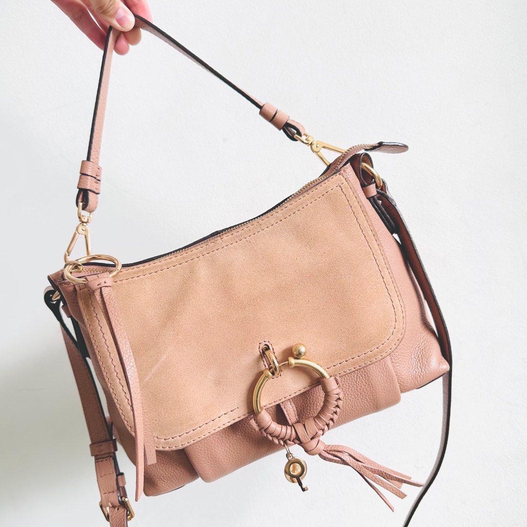 LIKE NEW See By Chloe Small Joan Powder Blush Pink GHW Classic Suede Leather Top Handle Shoulder Sling Bag Authentic