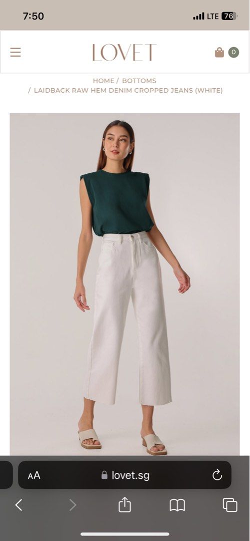 Lovet Laidback Raw Hem Denim Cropped Jeans White Women s