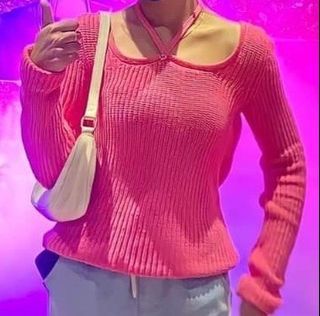 MANGO Knitted  Pink Long sleeve top with Strings