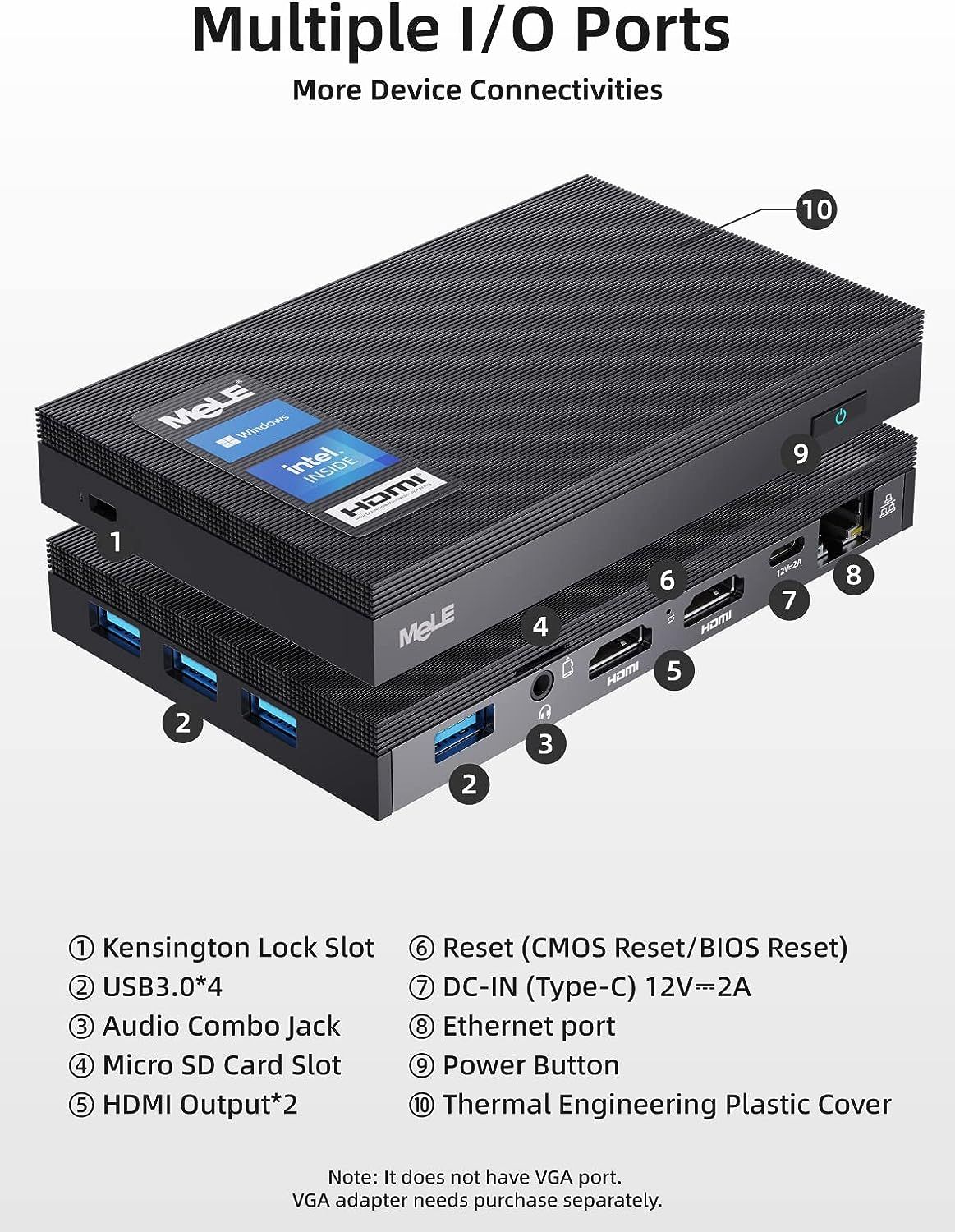 MeLE Quieter2Q Fanless Mini PC Windows 11 pro Celeron J4125 8GB 128GB ...