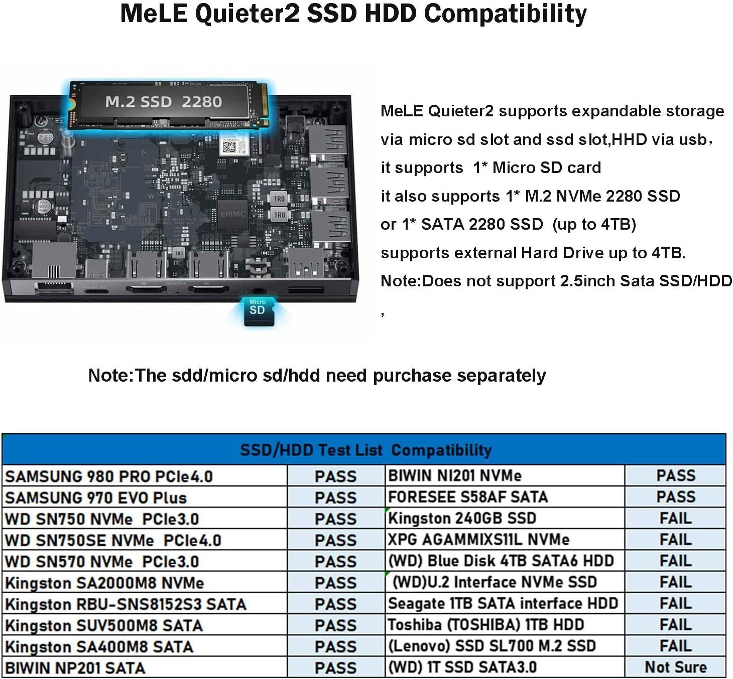 MeLE Quieter2Q Fanless Mini PC Windows 11 pro Celeron J4125 8GB 128GB ...
