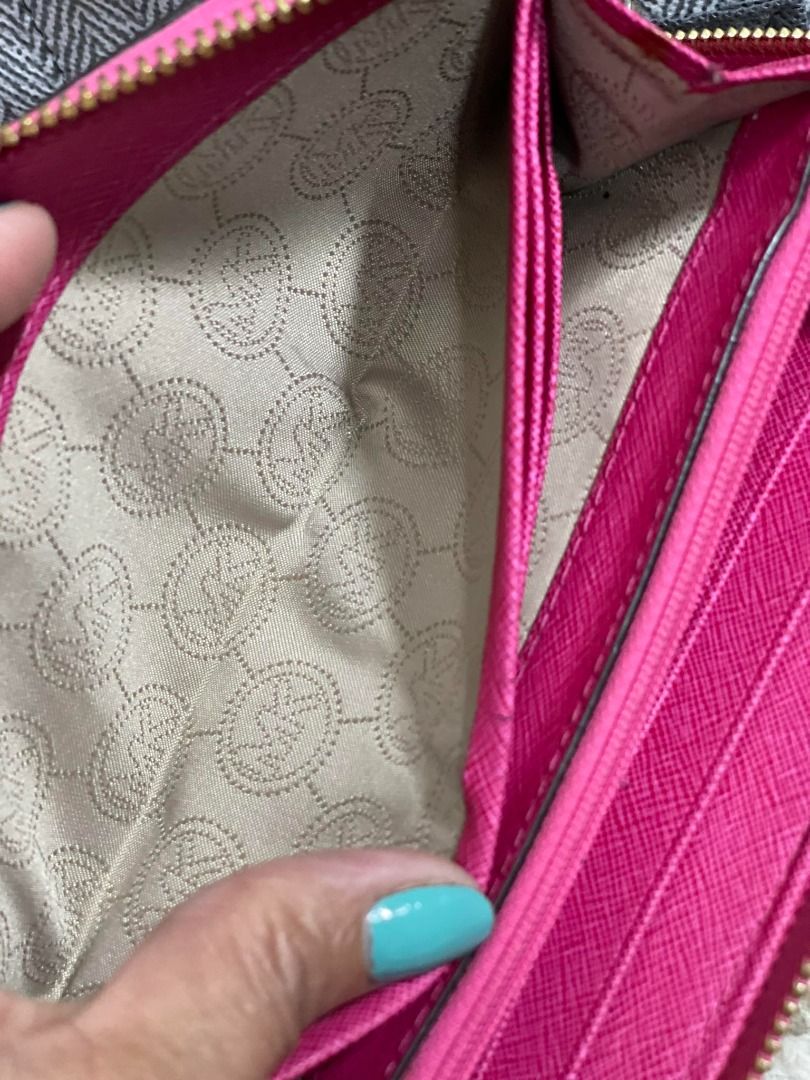 Michael Kors Pink Leather Studded Zip Around Wallet Michael Kors