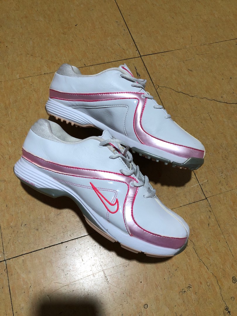Nike Womens Golf Shoes Lunarlon White Pink Trim Swoosh(23.5 cm), Women