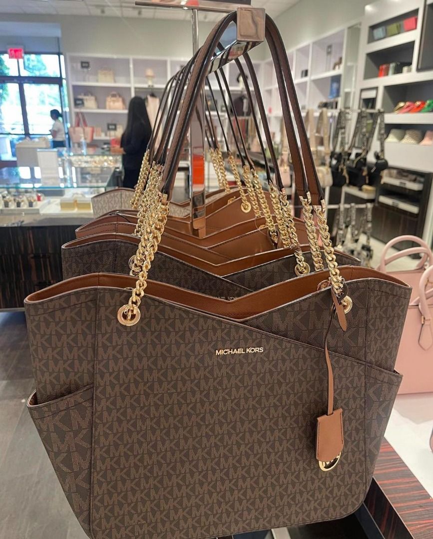 monogram michael kors jet set tote brown