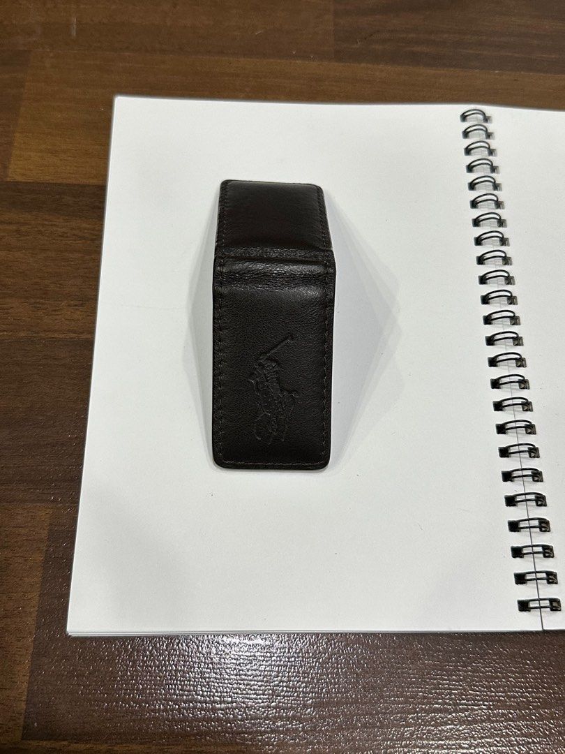 Polo Ralph Lauren Dark Brown Leather Money Clip Compact Case