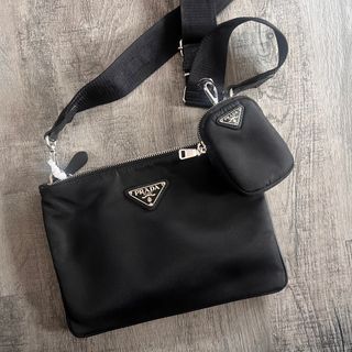 Prada 附零錢包尼龍雙層斜背包