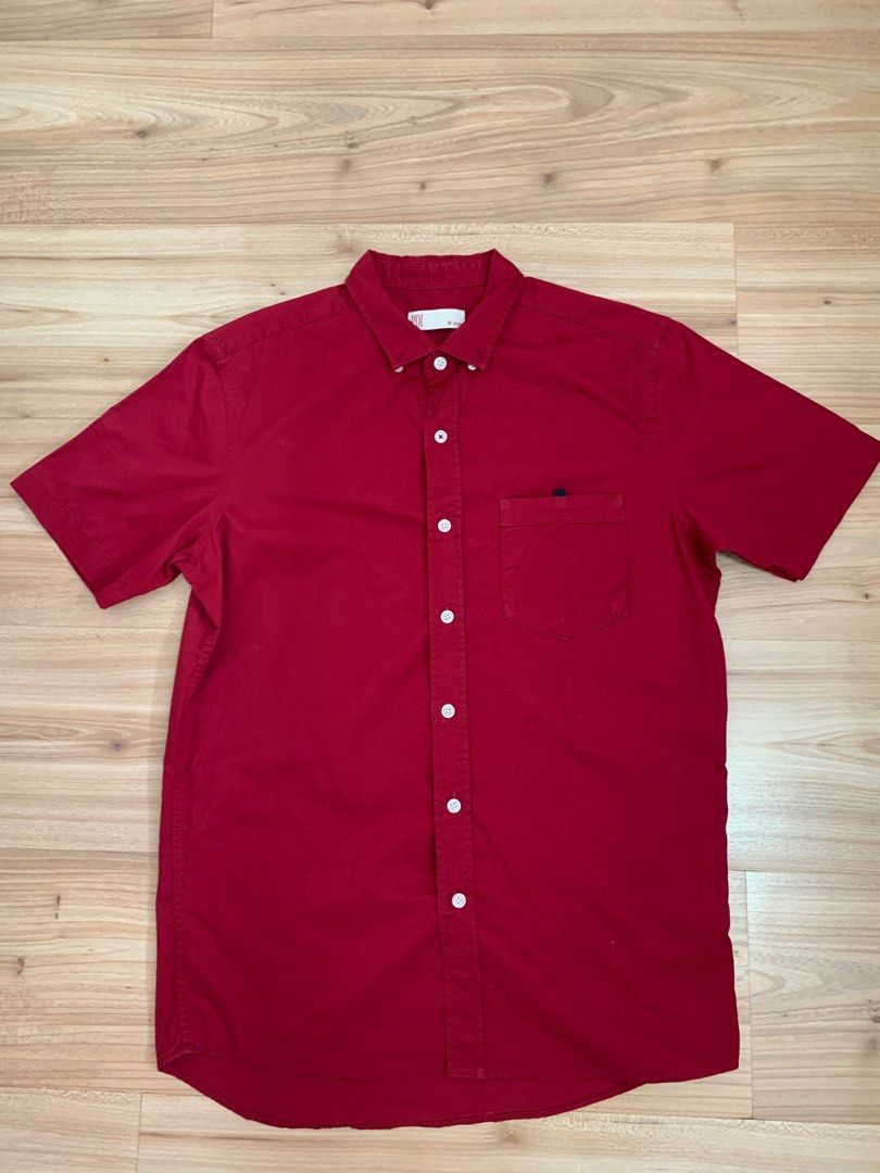 Red short sleeve button down shirt outlet