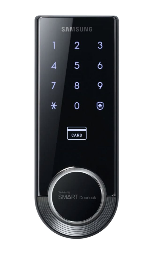SAMSUNG SHS-3321 Smart Lock (Item Code 586) (Category: Locks, Doors & Gates) located in Marikina City. Submitted by skowshop (Listing ID 1254340454, Image 1). Description: About this item: Technical Specs: Access Mode PIN, Card Power AA Alkaline batteries x 8 (DC 6V) Max User Memory 1 Master User (PIN), 30 User Registration, including PIN and key tags Battery Life Approximately 10 months (Average 10 times per day) Weight 1.8 kg (including both in