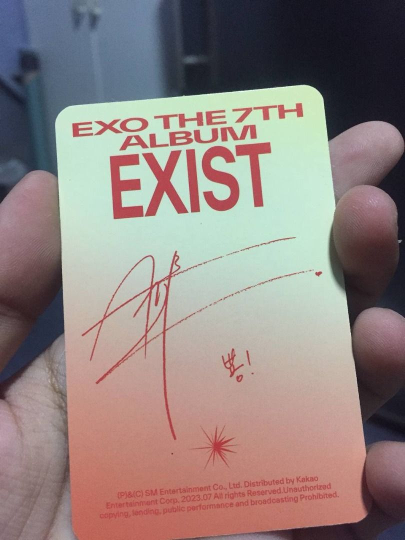 Sehun EXO 'EXIST' Photocard (Category: K-Wave Merchandise) located in Pasig City. Submitted by illegalcrow (Listing ID 1254438447, Image 2). Description: RFS: Duplicate Secured with photocard sleeves since I pulled them. Price: Php 250 MOP: Gcash ; BPI MOD: Meet-up / GGX/ Lalamove / Toktok/ Grab Payment first before I arrange delivery. Send me a message if you have questions! Can send video of the poca. Very negotiable! .
