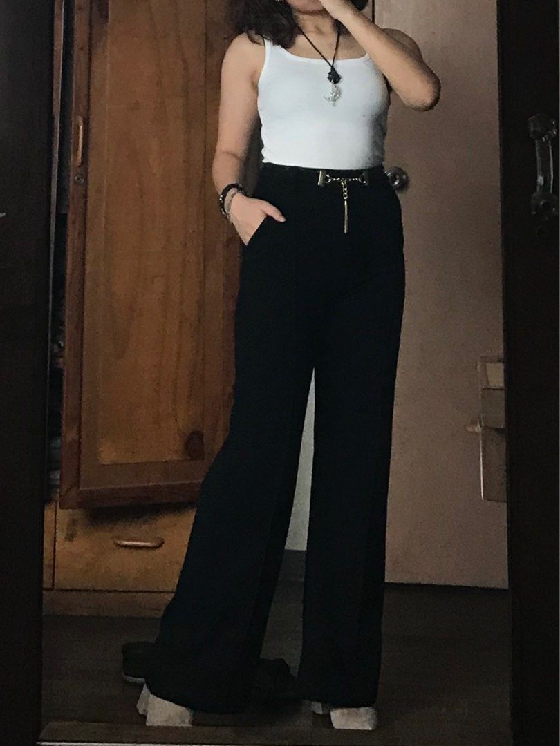 SHEIN Solid High Waist Belted Wide Leg Pants