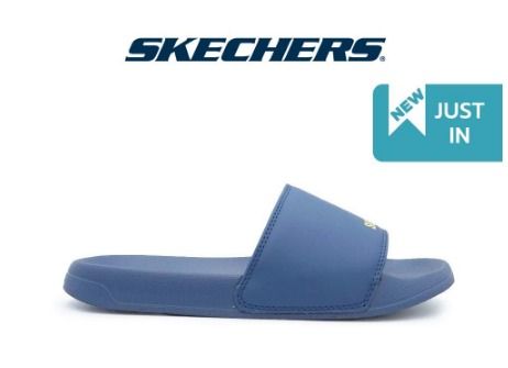 skechers slides blue