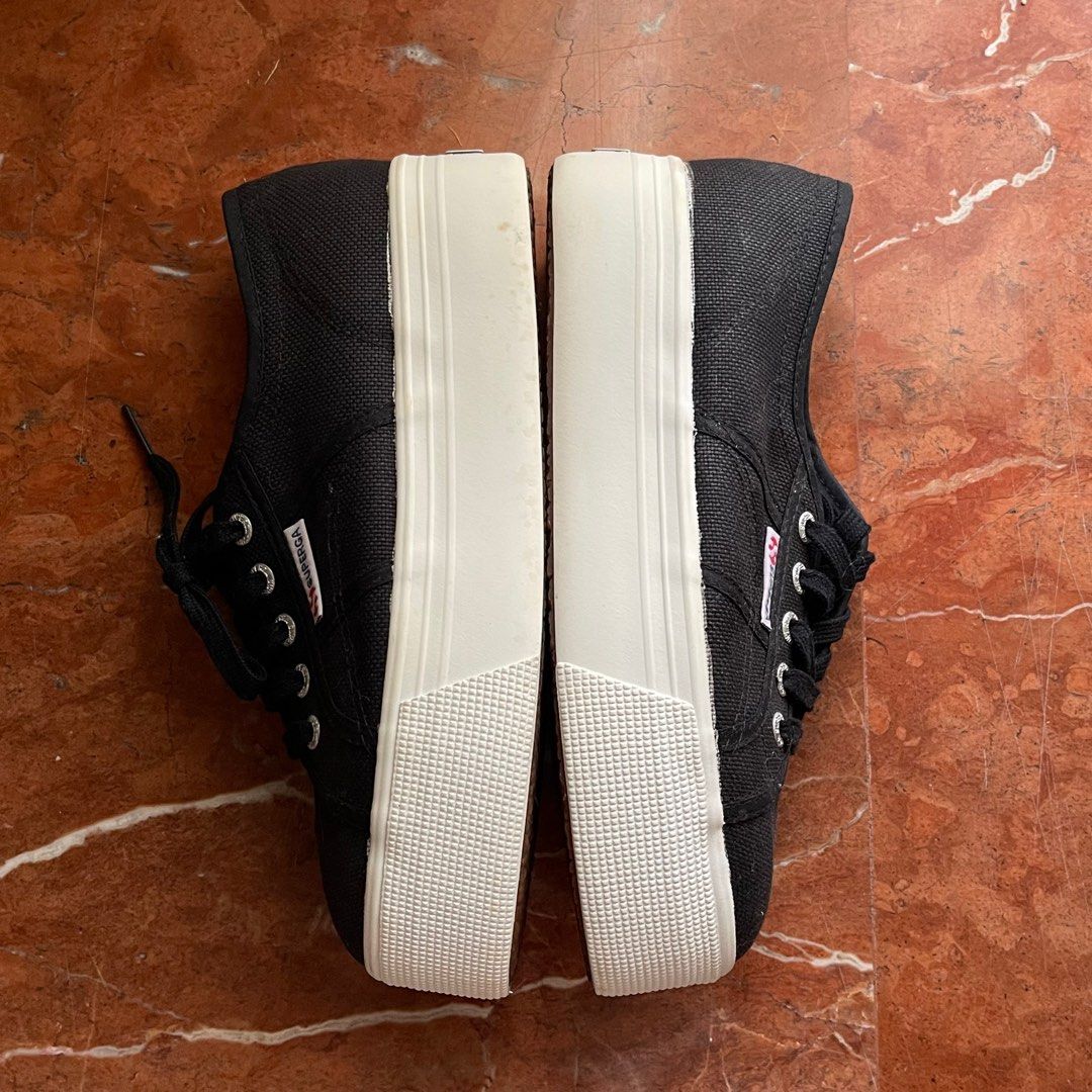 Superga black suede top flatforms
