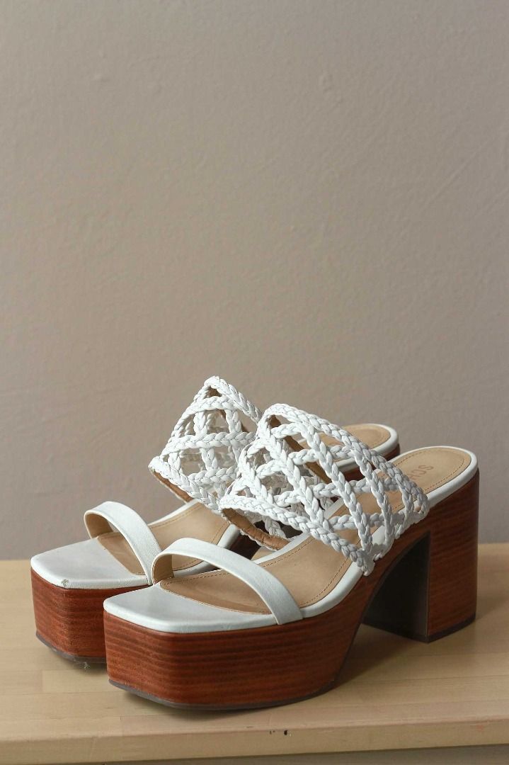 White leather cheap platform sandals