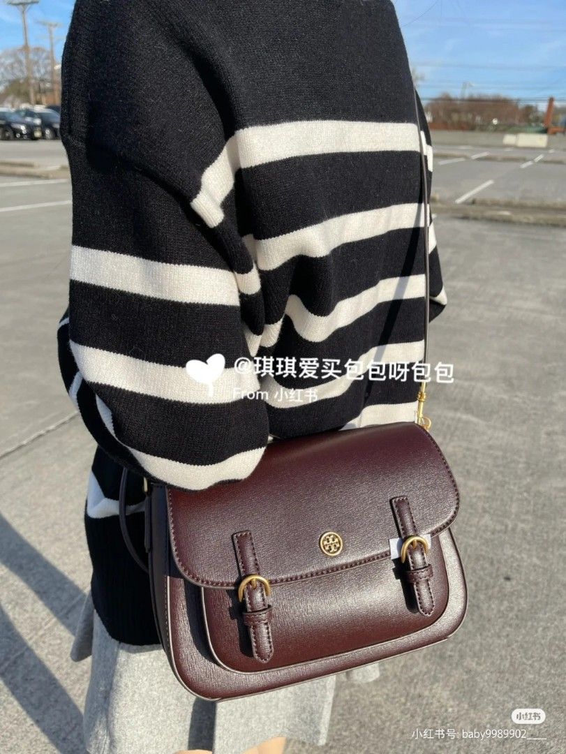 Tory Burch Robinson Messenger Crossbody Bag Maroon, Luxury, Bags