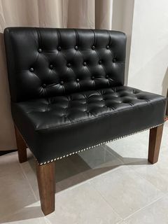 Tufted Black German Leather Bench with backrest