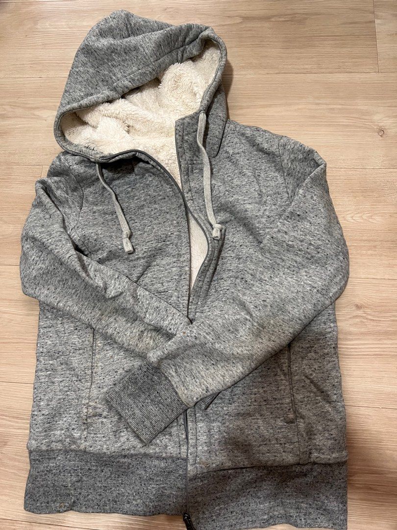 Uniqlo hooded inside fluffy Jacket grey zip up M