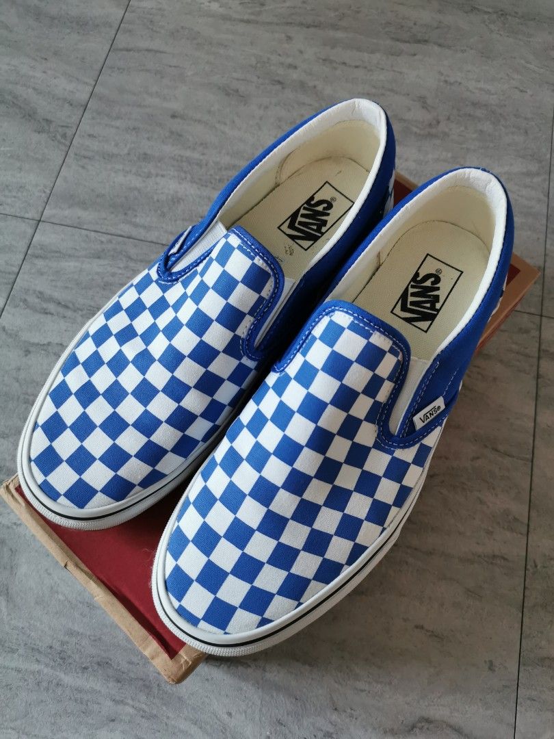 Vans checkerboard cheap blue and white