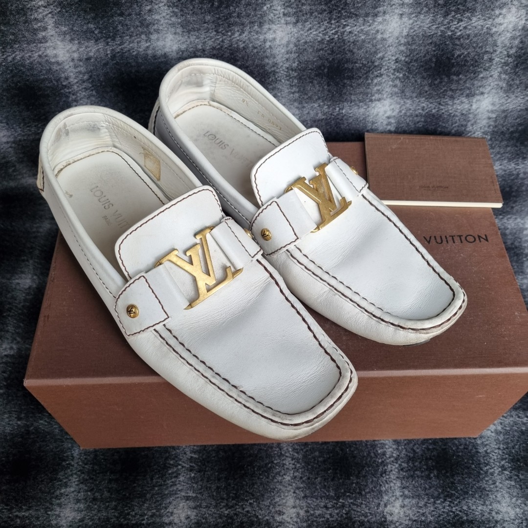 Louis Vuitton White Calf Leather Monte Carlo Driving Loafers