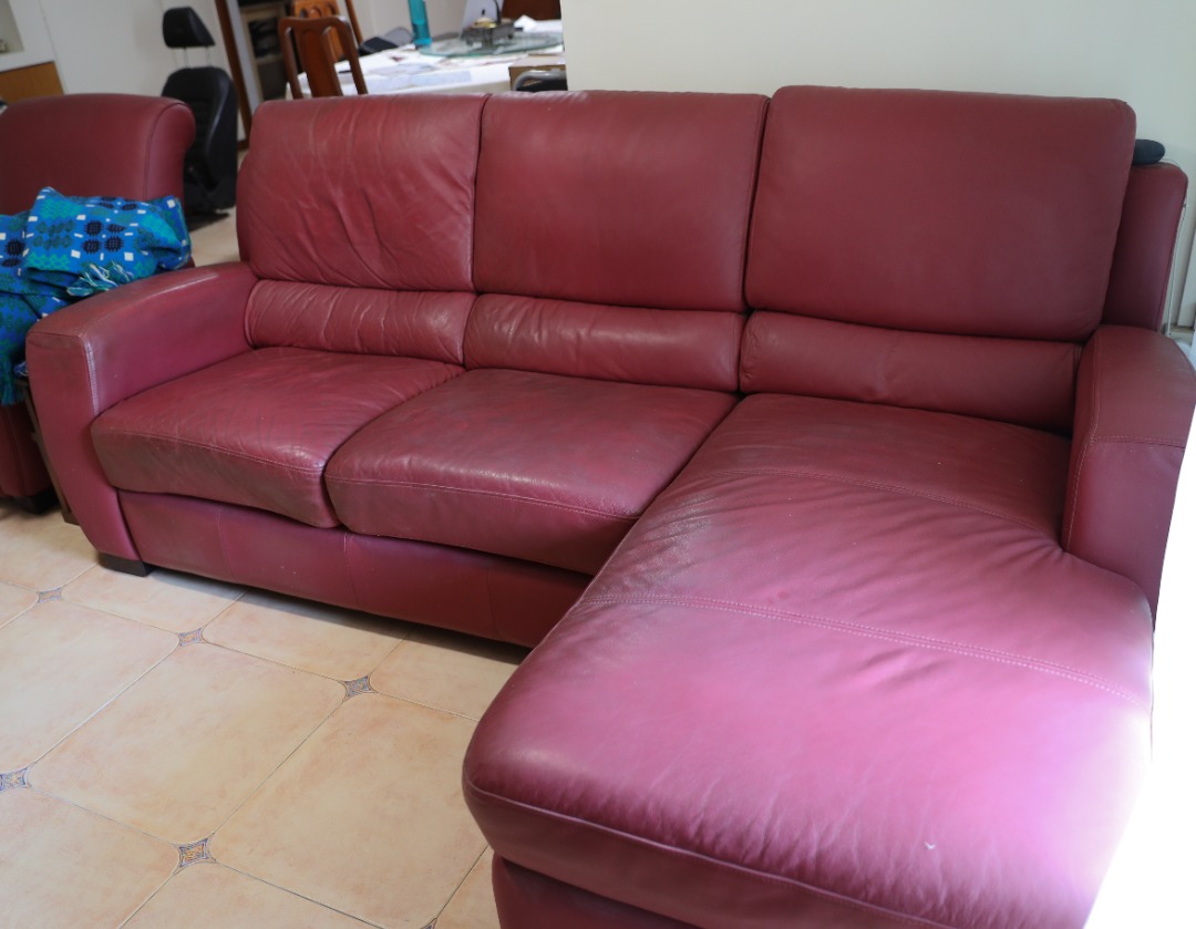 Wine Red Leather Sofa, Furniture & Home Living, Furniture, Sofas on