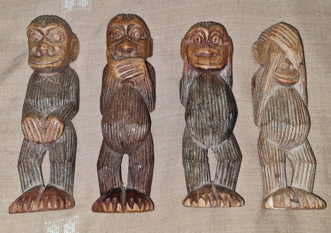 Wooden Monkeys "hear no evil, sea no evil, speak no evil" set, Furniture   Home Living, Home Decor, Other Home Decor on Carousell