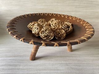 Wooden Native Footed Tray Home Display Decor with Ball Accent