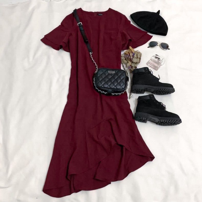 ZALORA Maroon Midi Dress Women s Fashion Dresses Sets Dresses on Carousell