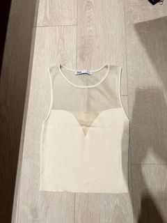 Zara mesh beige nude knit top