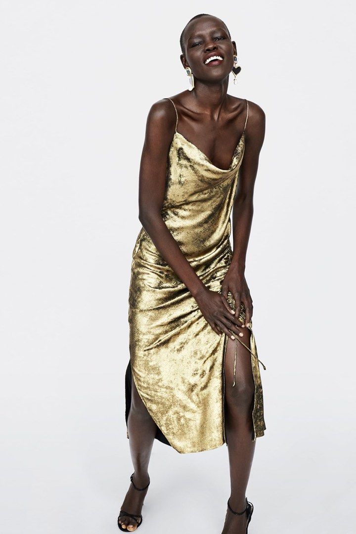 Zara gold hot sale metallic dress