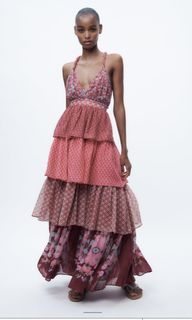 ZARA PRINTED DRESS WITH FRILL TIERED MULTI