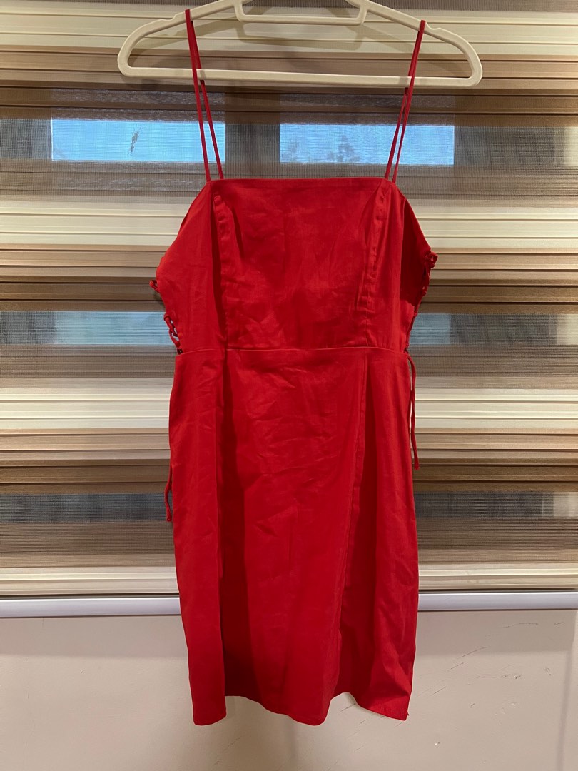 Zara Red Linen Dress, Women's Fashion, Dresses & Sets, Dresses on Carousell