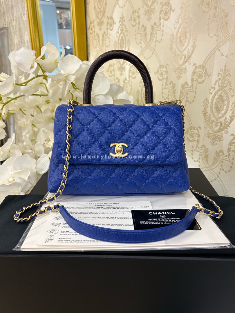 29 LNIB Chanel Coco Handle Mini/Small Dark Blue Embossed Lizard Handle GHW,  Luxury, Bags & Wallets on Carousell