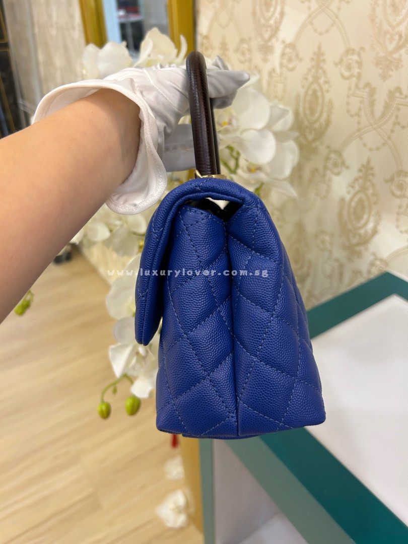 Chanel Blue Caviar Leather and Lizard Medium Coco Top Handle Bag