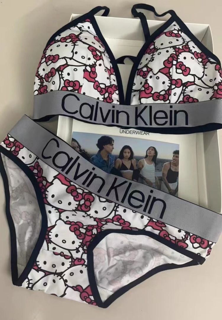 390/套Calvin Klein & hellokitty 聯名CK 女士三角杯無鋼圈舒適內衣套裝情侶內衣, 女裝, 內衣和休閒服-  Carousell