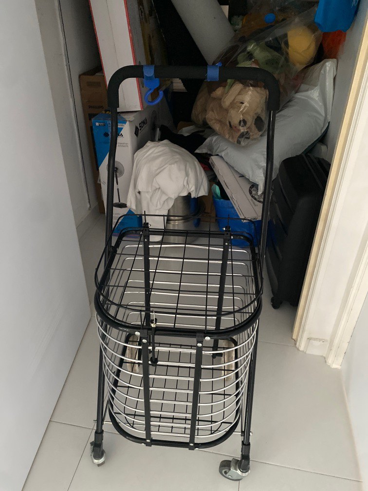 4 Wheels Shopping Trolley Black and Stainless Steel, Furniture & Home