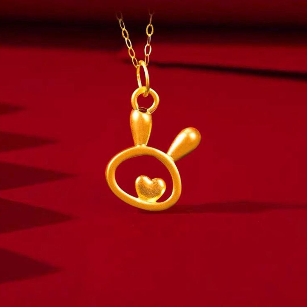 999 Pure Gold Mini Love Rabbit Pendant with S925 Silver Chain