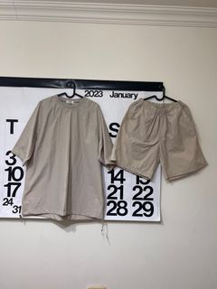 韓貨 男生尼龍短袖套裝 淺棕色