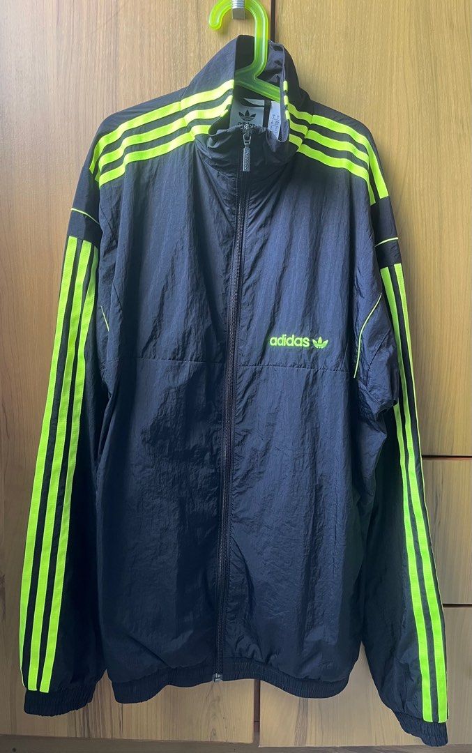 Adidas jacket black with green stripes store