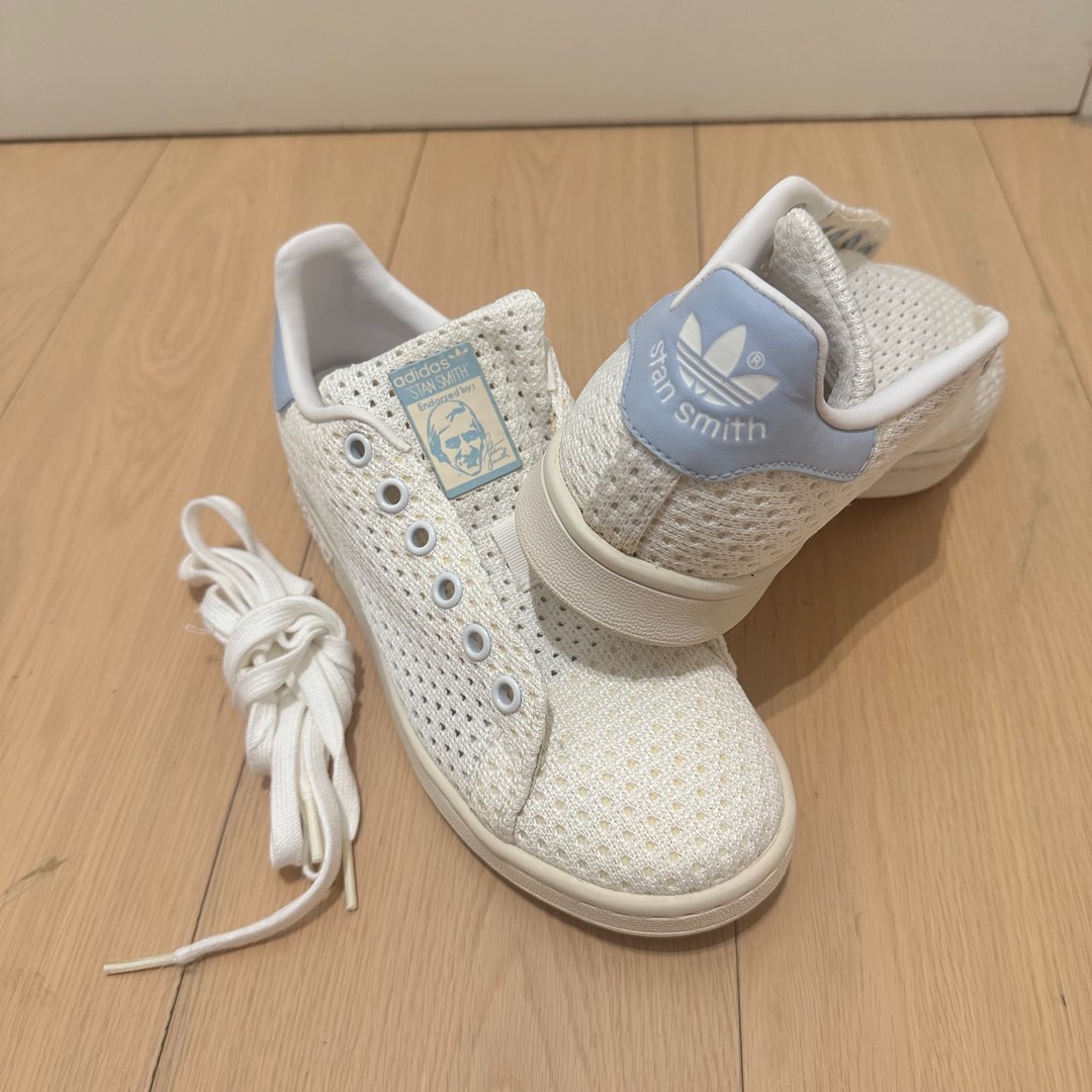 Adidas Stan smith white UK4.5/ light blue label, 女裝, 鞋, 波鞋