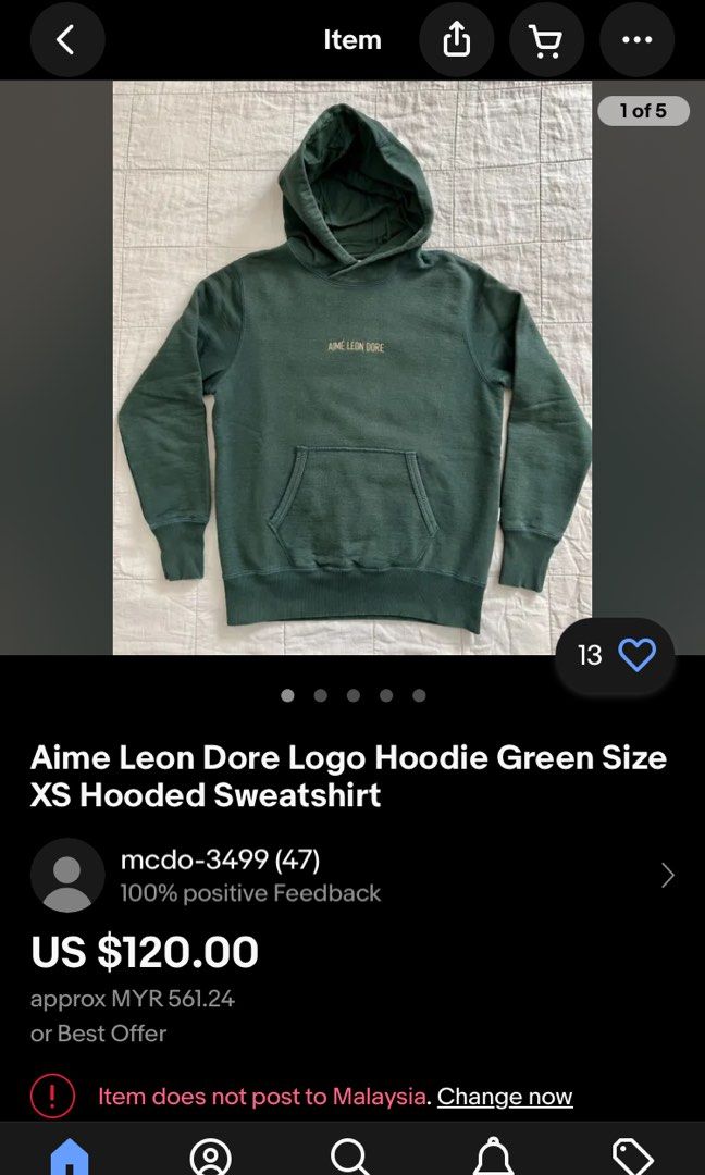 Aime Leon Dore Logo Hoodie Green Size XS Hooded Sweatshirt